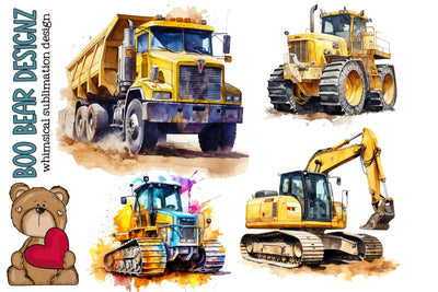 Watercolor Heavy Equipment Clipart Sublimation Boo Bear Designz 