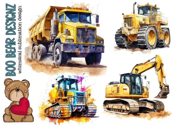 Watercolor Heavy Equipment Clipart Sublimation Boo Bear Designz 