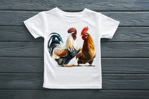 Watercolor Hens and Roosters Clipart Bundle Sublimation Regulrcrative 