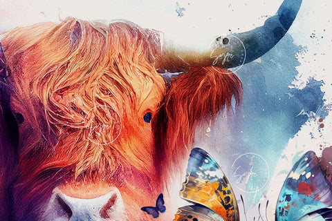 Watercolor Highland Cow Tumbler Wrap PNG, Butterfly, Dripping Paint Design, 20oz Skinny Tumbler Seamless Sublimation, Watercolor Cow Tumbler, DIGITAL DOWNLOAD. Sublimation Syre Digital Creations 