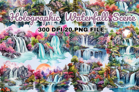 Watercolor Holographic Waterfall Scene Sublimation Regulrcrative 
