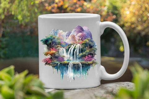 Watercolor Holographic Waterfall Scene Sublimation Regulrcrative 