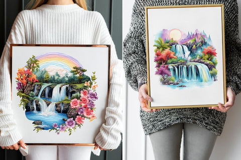 Watercolor Holographic Waterfall Scene Sublimation Regulrcrative 