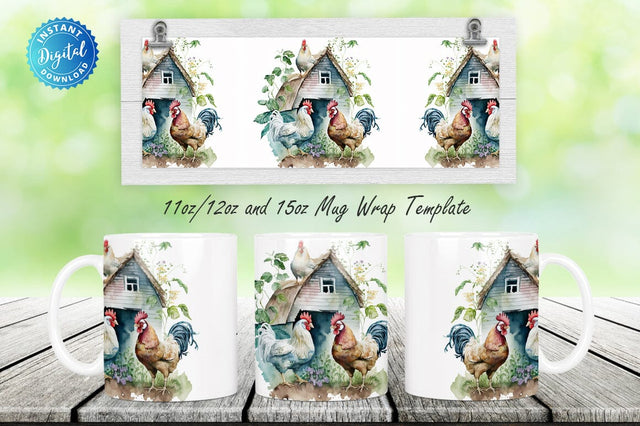 Watercolor home Hens 11, 12 & 15 Oz Mug Sublimation Sublimation Regulrcrative 