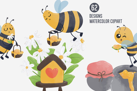 Watercolor Honey Bee Clipart Bundle, Honey Bee Sublimation SVG dapiyupi store 
