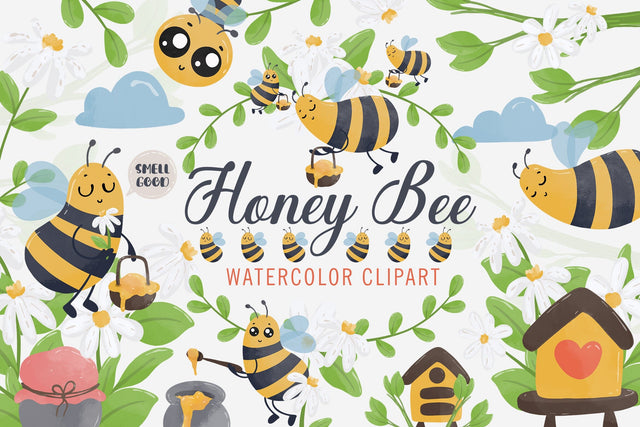 Watercolor Honey Bee Clipart Bundle, Honey Bee Sublimation SVG dapiyupi store 