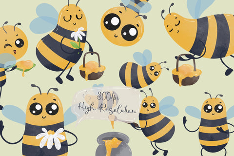 Watercolor Honey Bee Clipart Bundle, Honey Bee Sublimation SVG dapiyupi store 