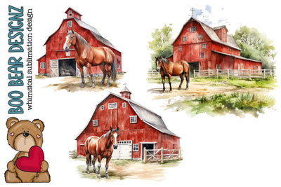 Watercolor Horse Farm Clipart Sublimation Boo Bear Designz 