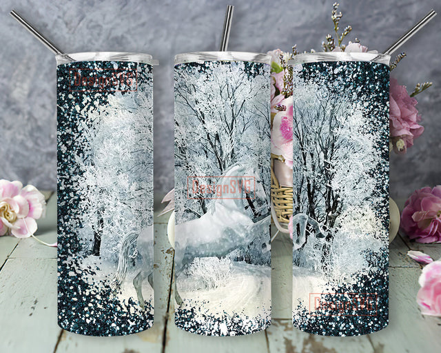 Watercolor Horses 20oz Tumbler Wrap, Winter Horses Tumbler Png, Horses Lover Gift, Horses Sublimation Design for Straight, Digital Download Sublimation DesignSVG 