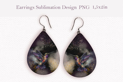 Watercolor hummingbird teardrop earrings sublimation design bundle Sublimation LuckyTurtleArt 