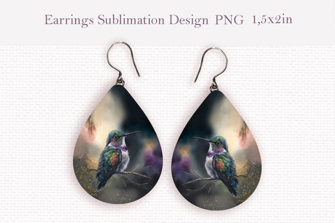 Watercolor hummingbird teardrop earrings sublimation design bundle Sublimation LuckyTurtleArt 