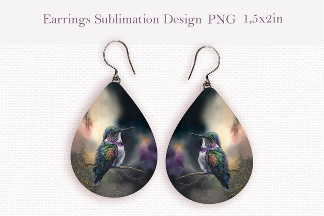Watercolor hummingbird teardrop sublimation earrings design Sublimation LuckyTurtleArt 