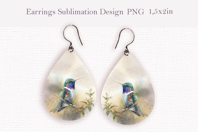 Watercolor hummingbird teardrop sublimation earrings design Sublimation LuckyTurtleArt 