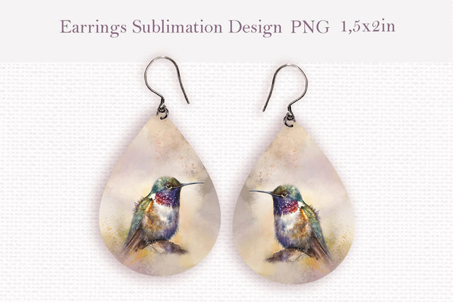 Watercolor hummingbird teardrop sublimation earrings design Sublimation LuckyTurtleArt 
