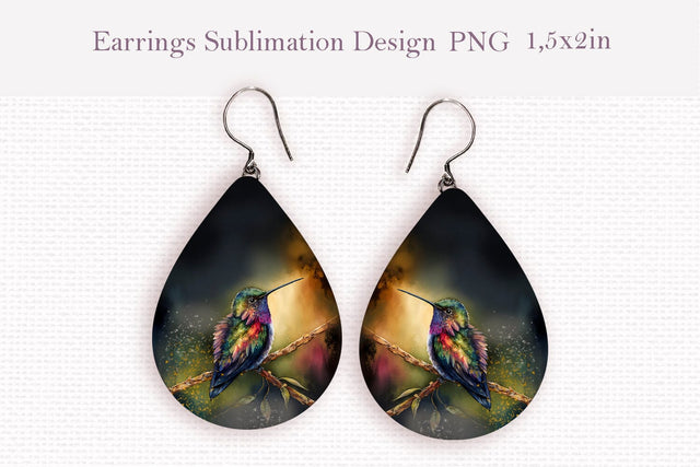 Watercolor hummingbird teardrop sublimation earrings design Sublimation LuckyTurtleArt 