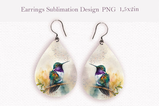 Watercolor hummingbird teardrop sublimation earrings design Sublimation LuckyTurtleArt 