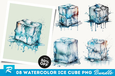 Watercolor Ice Cube Clipart Bundle Sublimation Regulrcrative 