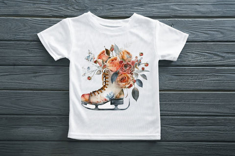 Watercolor Ice Skates and Roses Clipart Bundle Sublimation Regulrcrative 