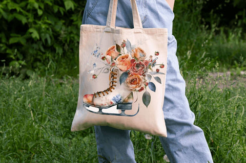 Watercolor Ice Skates and Roses Clipart Bundle Sublimation Regulrcrative 