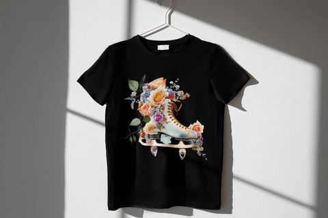 Watercolor Ice Skates and Roses Clipart Bundle Sublimation Regulrcrative 