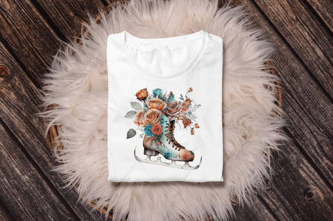 Watercolor Ice Skates and Roses Clipart Bundle Sublimation Regulrcrative 