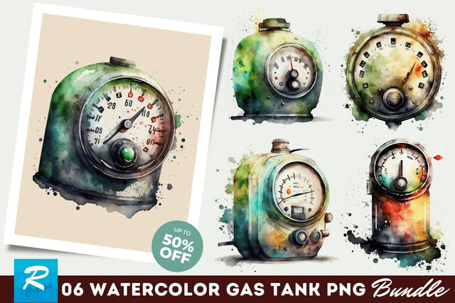 Watercolor Indicator Gas Tank Clipart Bundle Sublimation Regulrcrative 
