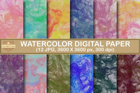 Watercolor Ink Paper Texture Digital Paper Background Pack Digital Pattern SineDigitalDesign 