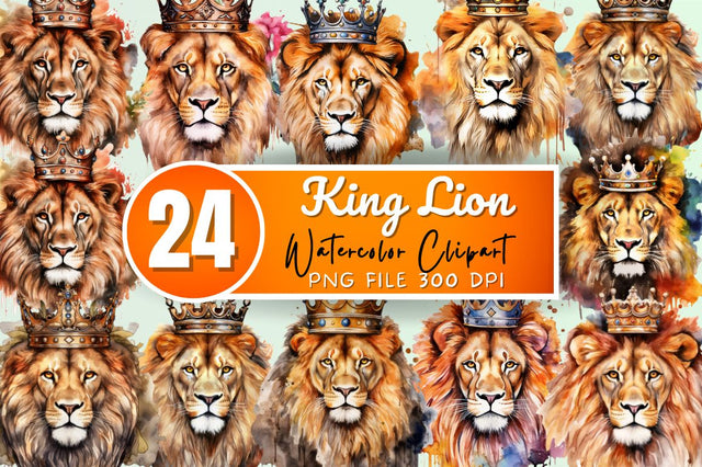 Watercolor King Lion Sublimation Clipart Bundle Sublimation Regulrcrative 