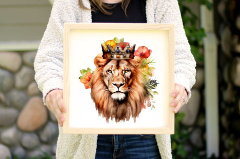 Watercolor King Lion Sublimation Clipart Bundle Sublimation Regulrcrative 