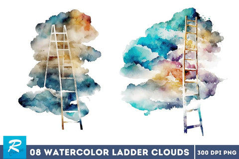 Watercolor Ladder Clouds Clipart Bundle Sublimation Regulrcrative 