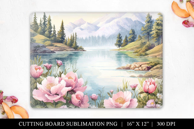 Watercolor Lake Chopping Board Sublimation Sublimation BijouBay 