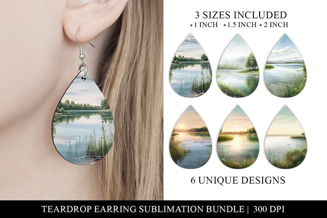 Watercolor Lake Teardrop Earring Sublimation Designs Sublimation BijouBay 