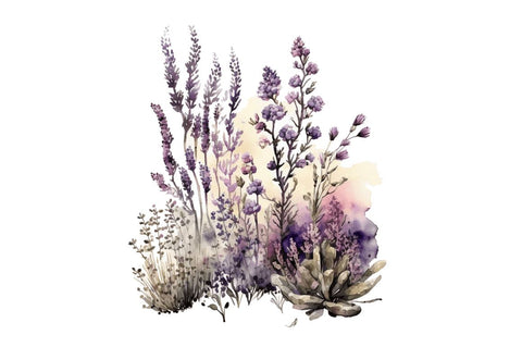 Watercolor Lavender Garden Clipart Bundle Sublimation Regulrcrative 