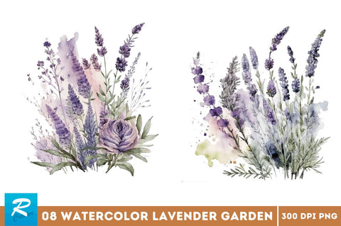 Watercolor Lavender Garden Clipart Bundle Sublimation Regulrcrative 