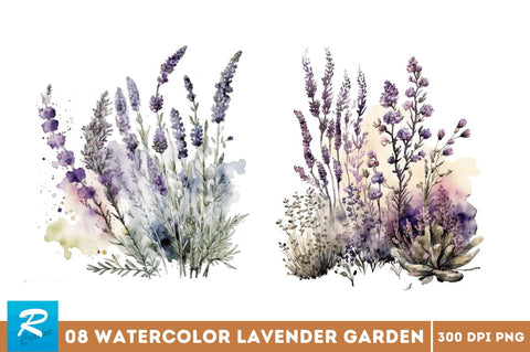 Watercolor Lavender Garden Clipart Bundle Sublimation Regulrcrative 