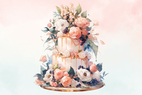 Watercolor Layered Wedding Cake Clipart Sublimation FloridPrintables 