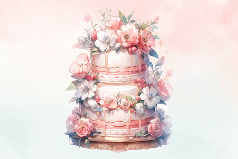 Watercolor Layered Wedding Cake Clipart Sublimation FloridPrintables 