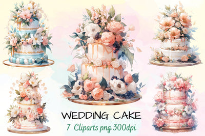 Watercolor Layered Wedding Cake Clipart Sublimation FloridPrintables 