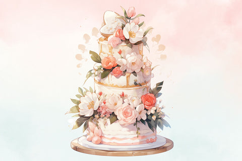 Watercolor Layered Wedding Cake Clipart Sublimation FloridPrintables 