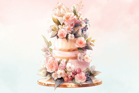 Watercolor Layered Wedding Cake Clipart Sublimation FloridPrintables 