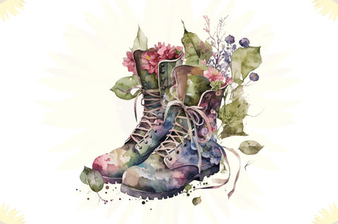 Watercolor Leather Flower Boots Clipart Bundle Sublimation Regulrcrative 