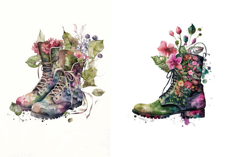 Watercolor Leather Flower Boots Clipart Bundle Sublimation Regulrcrative 