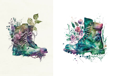 Watercolor Leather Flower Boots Clipart Bundle Sublimation Regulrcrative 