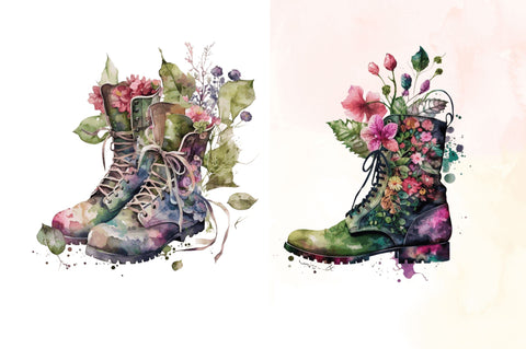 Watercolor Leather Flower Boots Clipart Bundle Sublimation Regulrcrative 