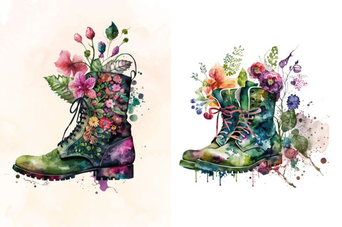 Watercolor Leather Flower Boots Clipart Bundle Sublimation Regulrcrative 