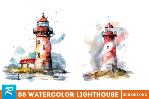 Watercolor Lighthouse Sublimation Bundle Sublimation Regulrcrative 