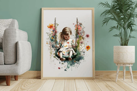 Watercolor Little Girl and Swing Clipart Bundle Sublimation Regulrcrative 