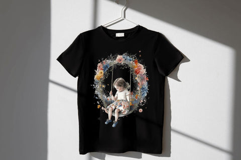 Watercolor Little Girl and Swing Clipart Bundle Sublimation Regulrcrative 