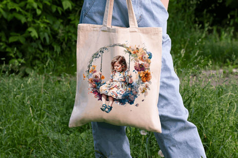 Watercolor Little Girl and Swing Clipart Bundle Sublimation Regulrcrative 