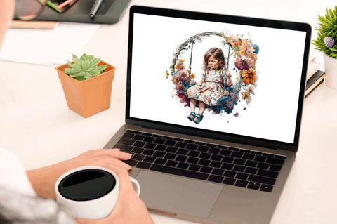 Watercolor Little Girl and Swing Clipart Bundle Sublimation Regulrcrative 